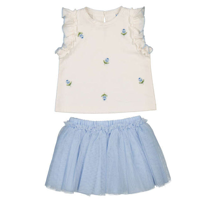 Flower Tee and Blue Tulle Skirt Infant Set