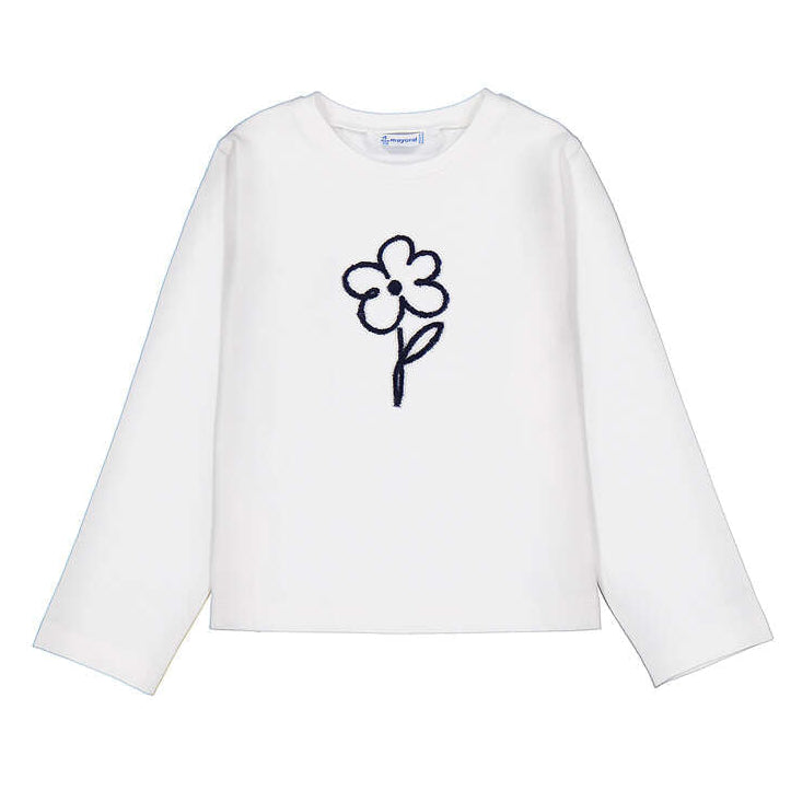 White Embroidered Flower Tee