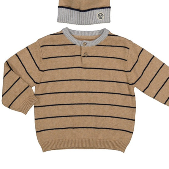 Camel Stripe Henley Infant Sweater