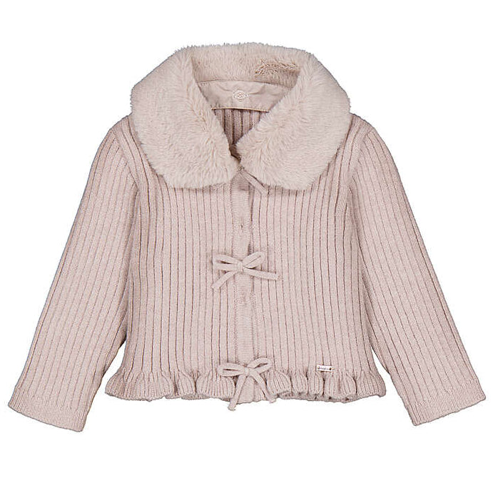 Beige Fur Collar Infant Cardigan