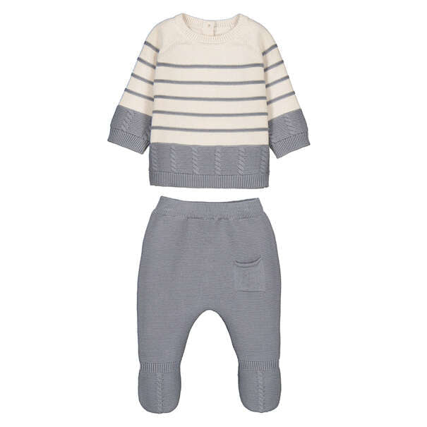 Grey Knitted Stripe Footie Set