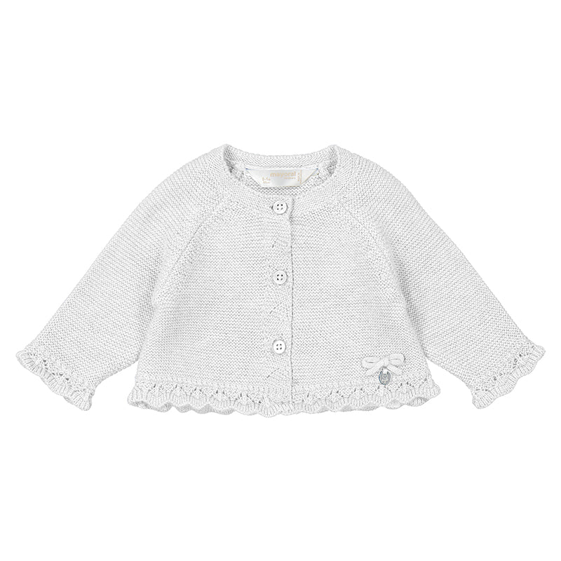 White Infant Cardigan Pointelle Trim