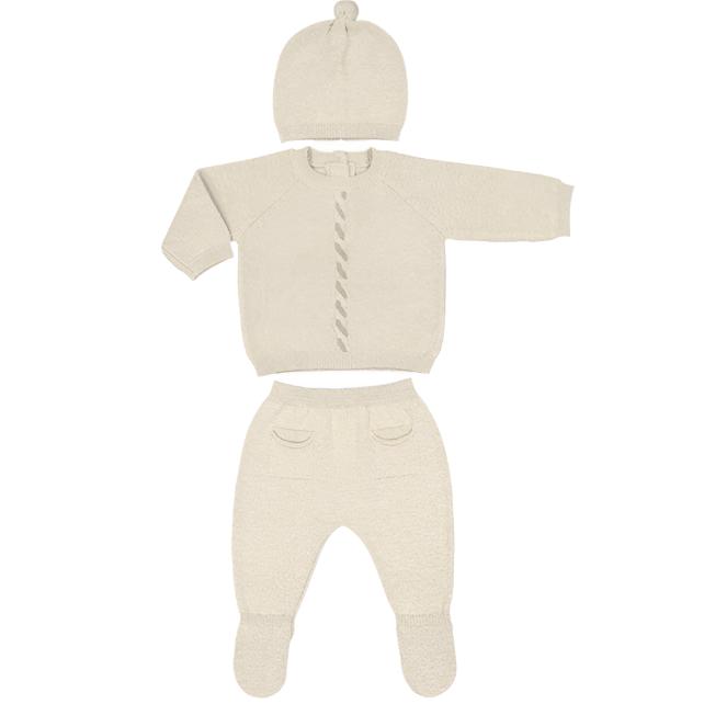 Oatmeal Cable Knit Footie Set & Hat