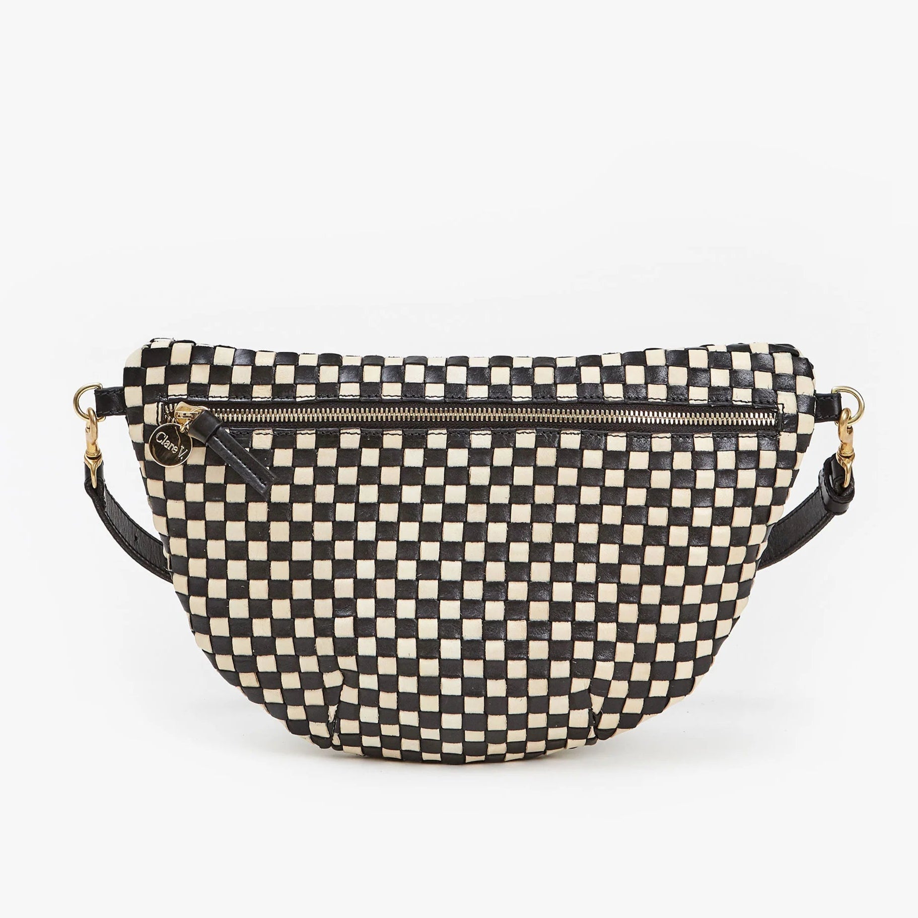 Clare V Grande Fanny Natural Cream woven check