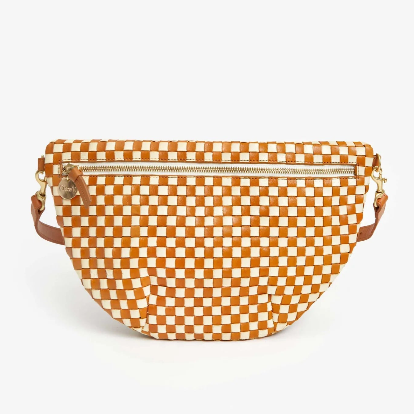 Clare V Grande Fanny Natural Cream woven check