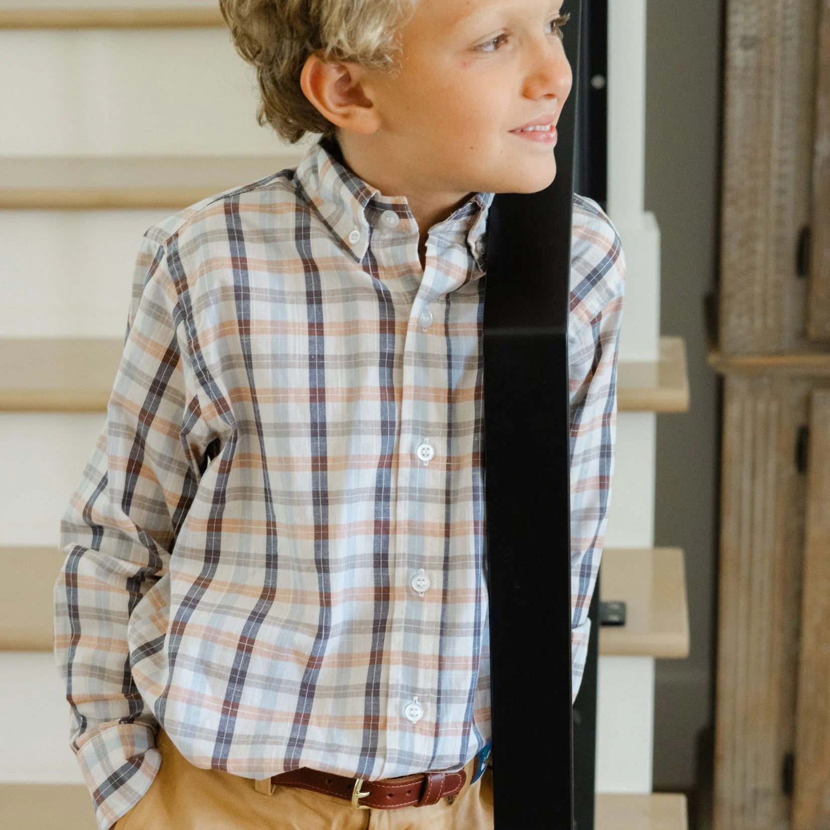 Boy's Beige Charelston Plaid Shirt