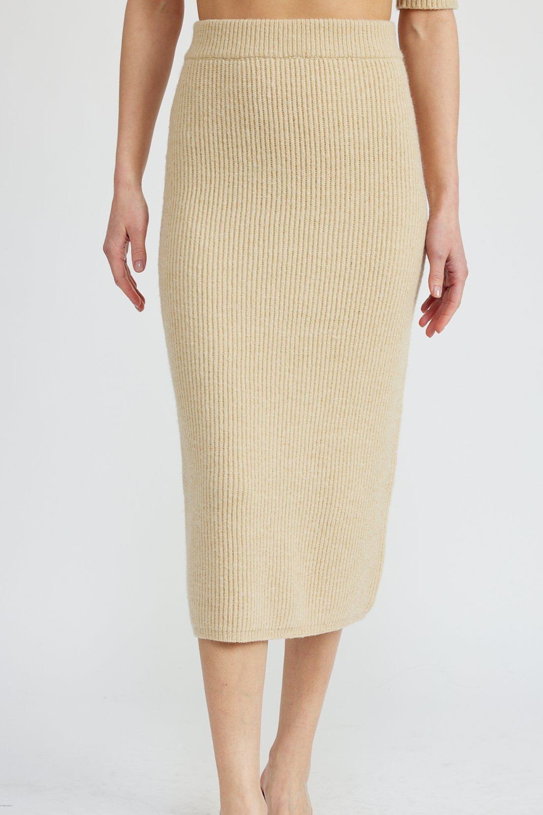 Beige Slim Sweater Skirt