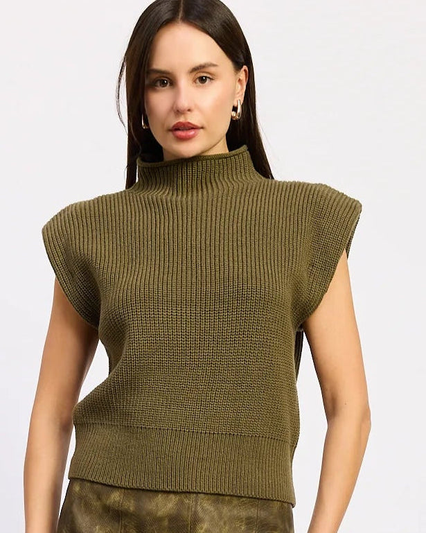 Olive Sleeveless Mock Neck Sweater