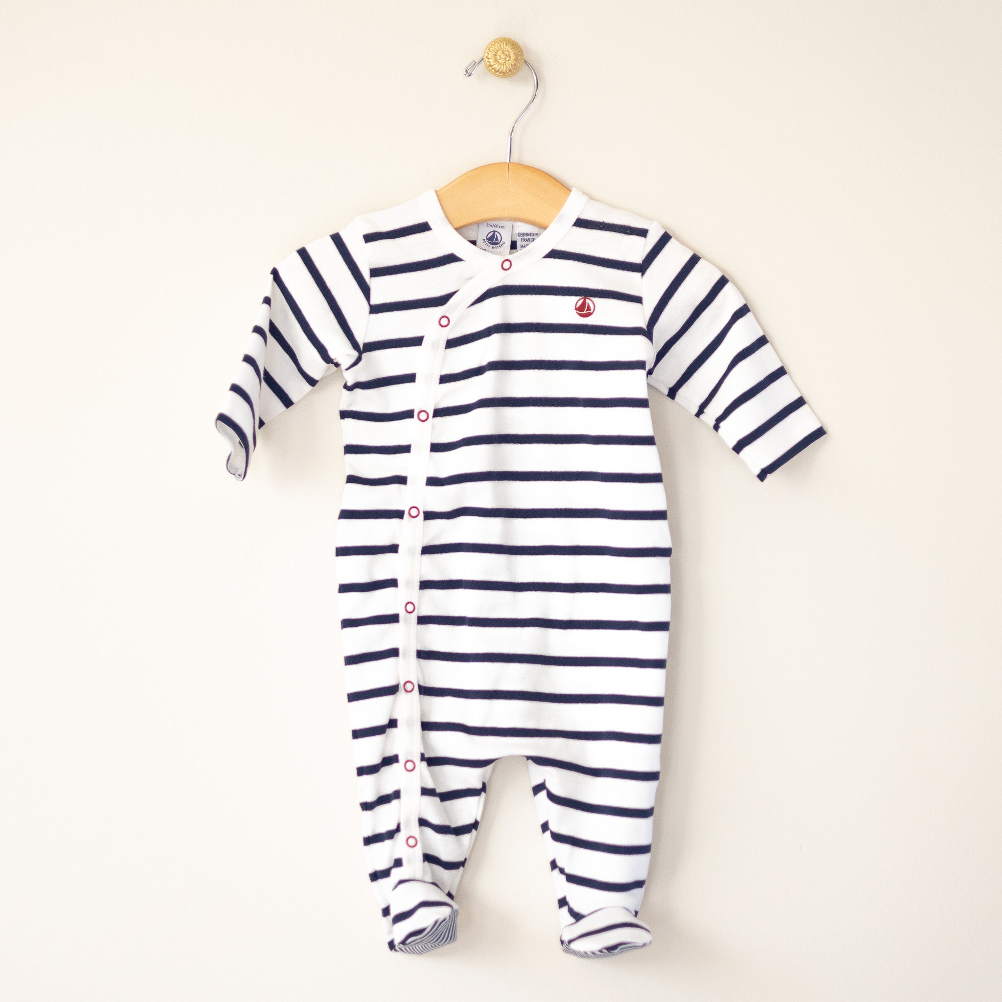 Petit Bateau Footie Navy Stripe