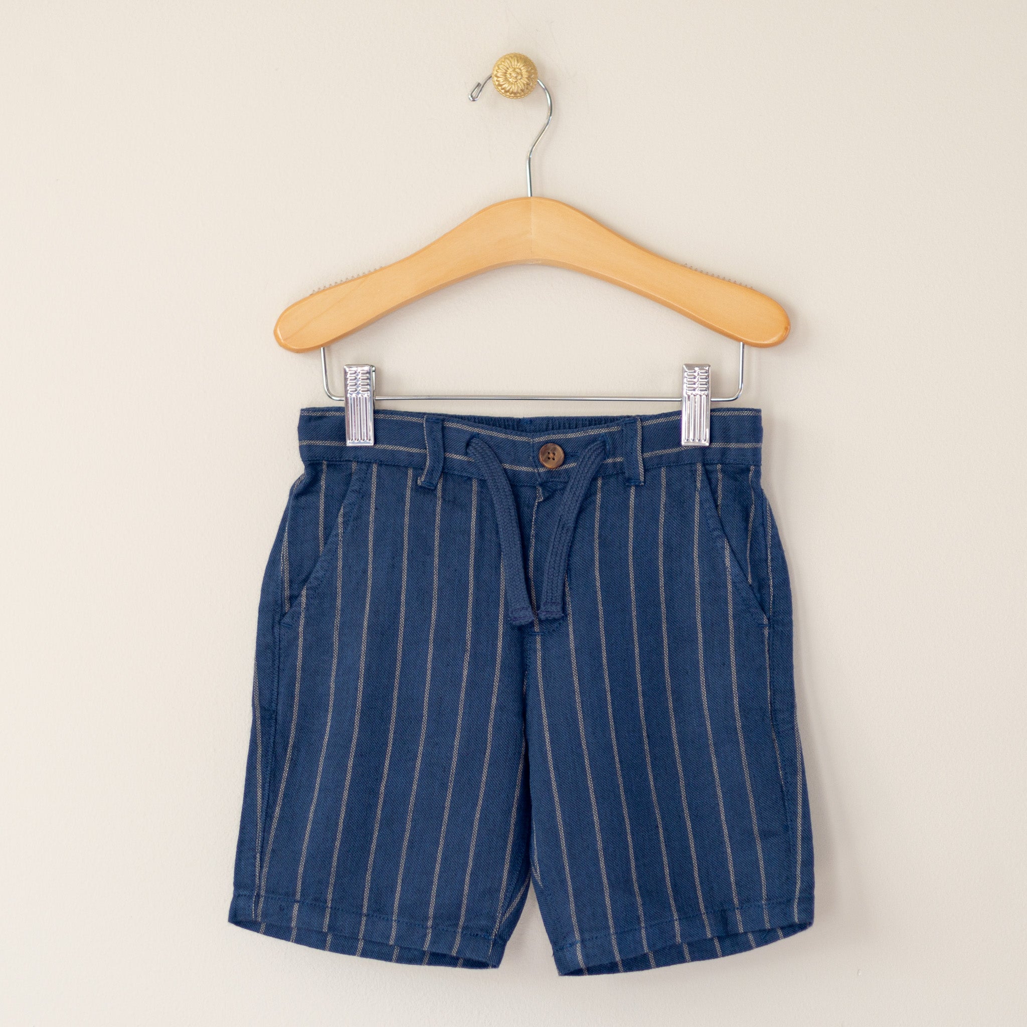 Navy White Stripe Linen Shorts