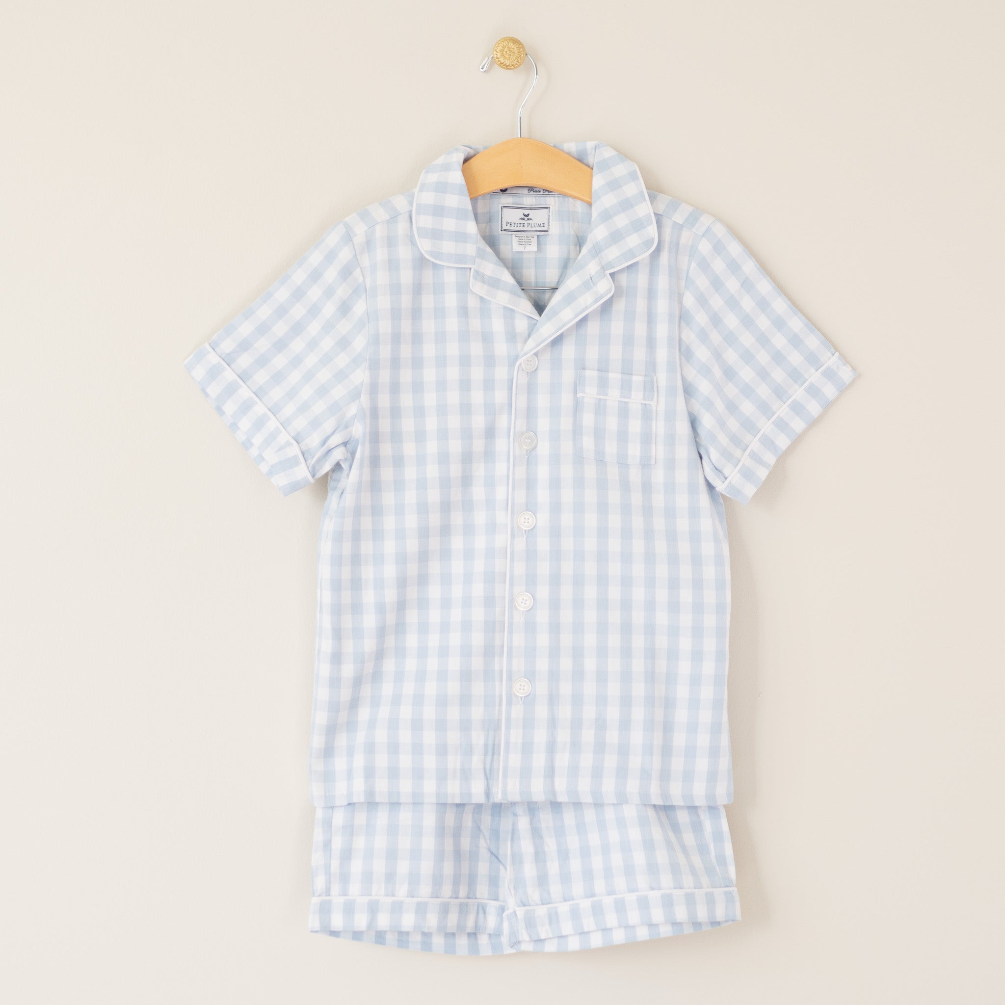 Light Blue Gingham Short Set