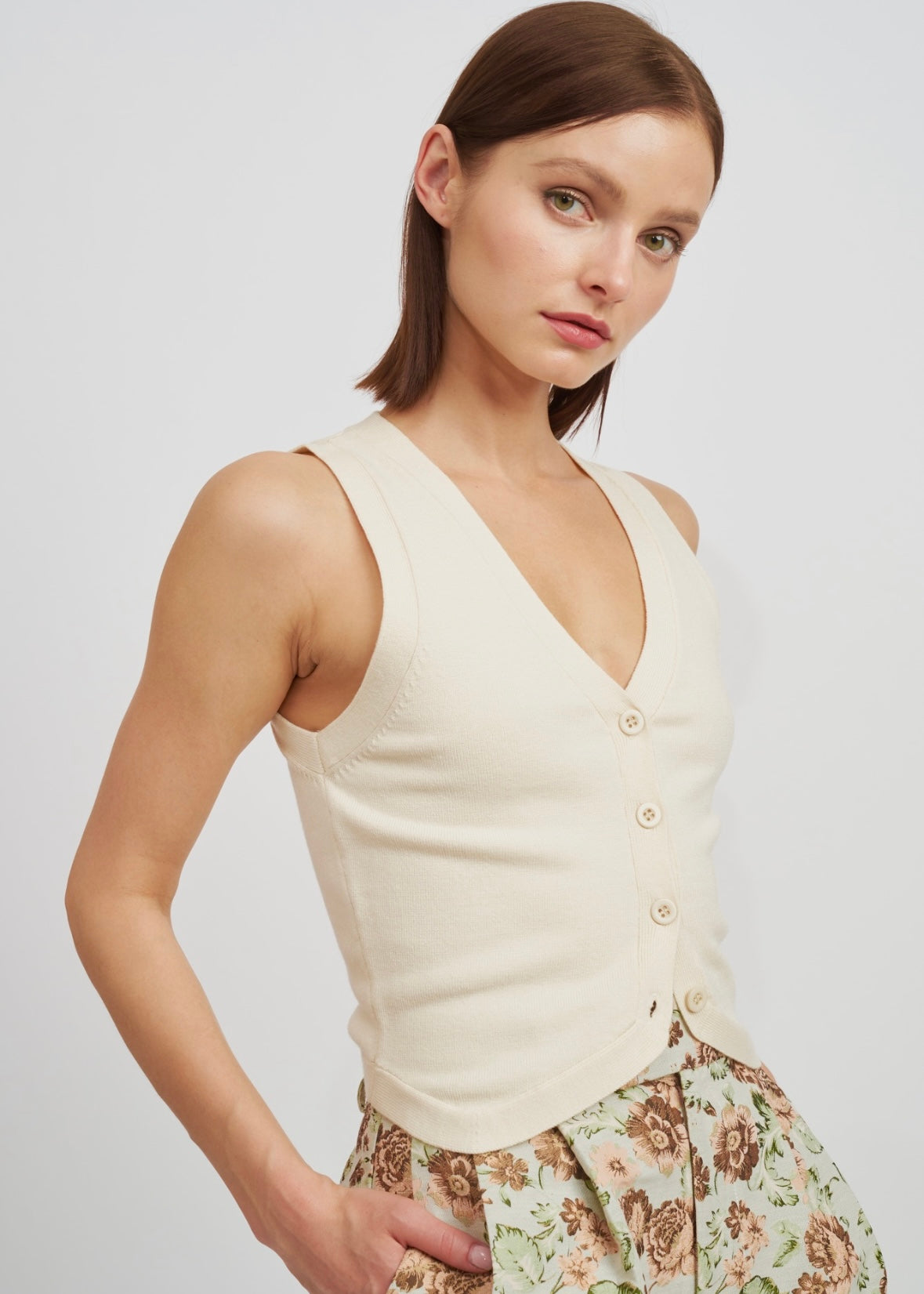 Brigitte Cream Button Sweater Vest