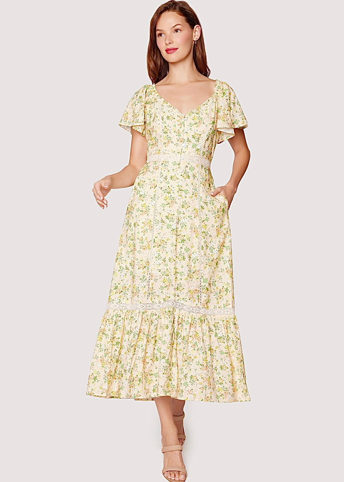 Earth Angel Yellow Rose Print Dress