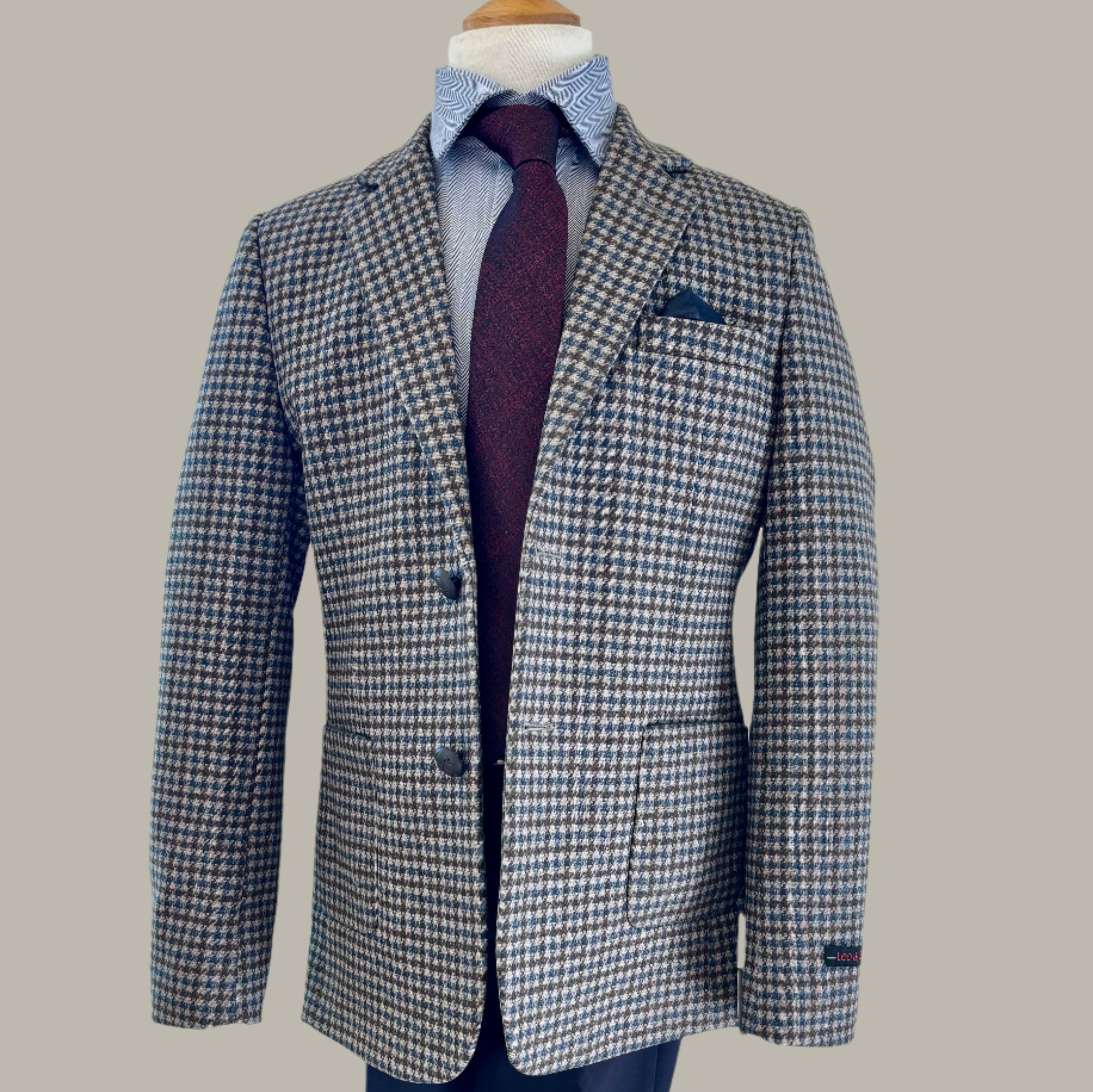 Brown Blue Houndstooth Blazer