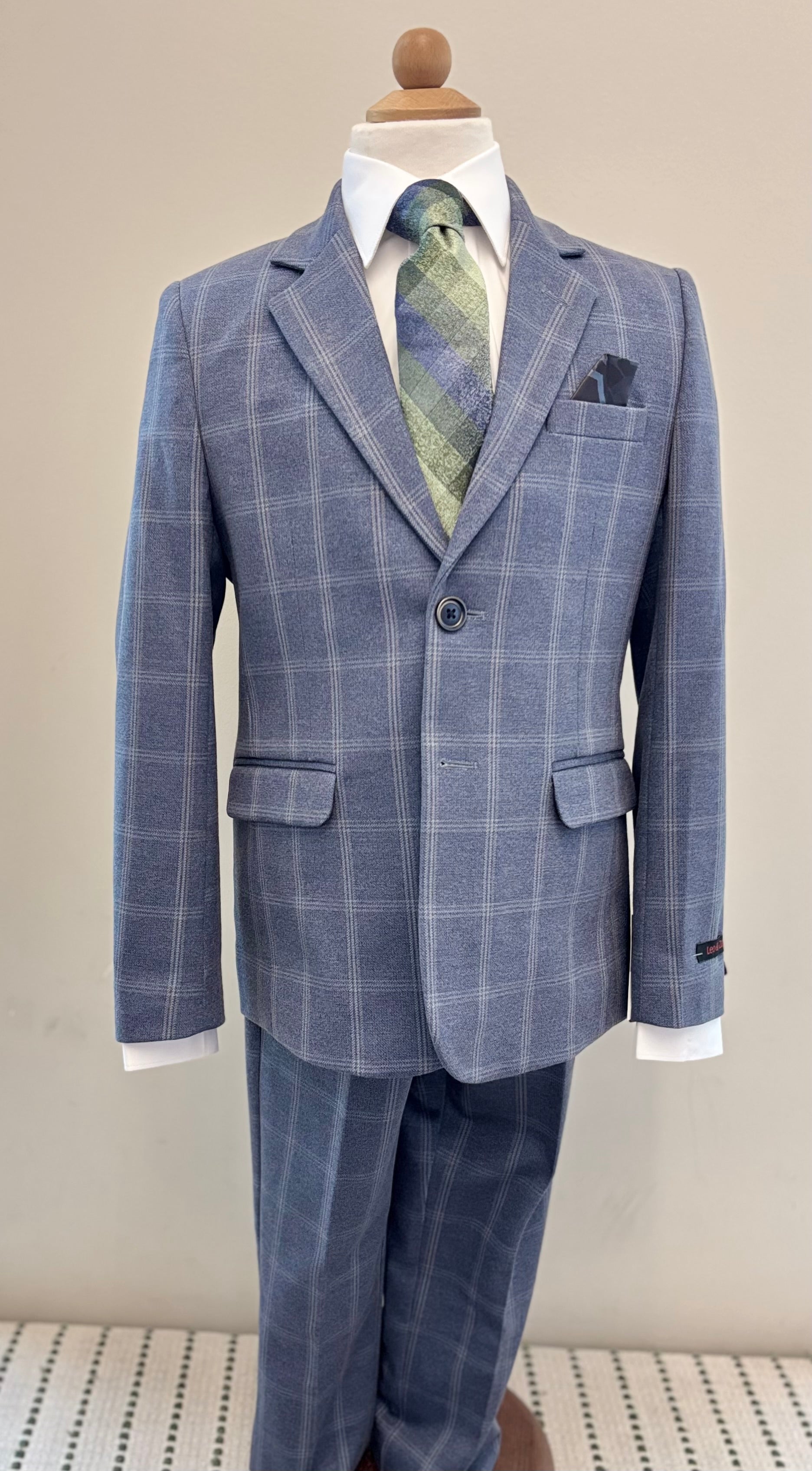 Boy's LZ Grey Blue Windowpane Suit
