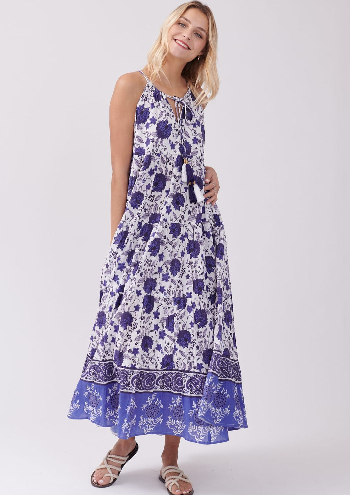 Tabarin White Blueberry Maxi Sundress