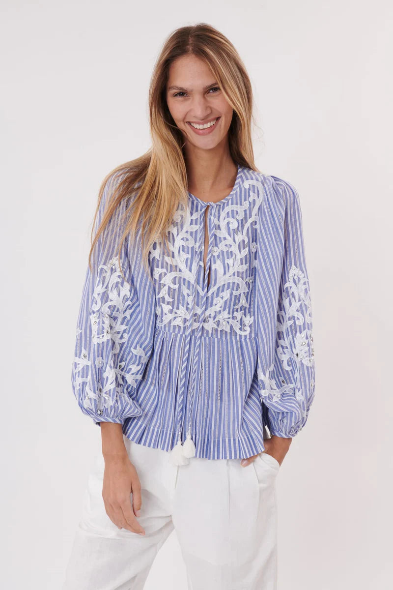 Odeon Light Blue Aplique Lace Blouse