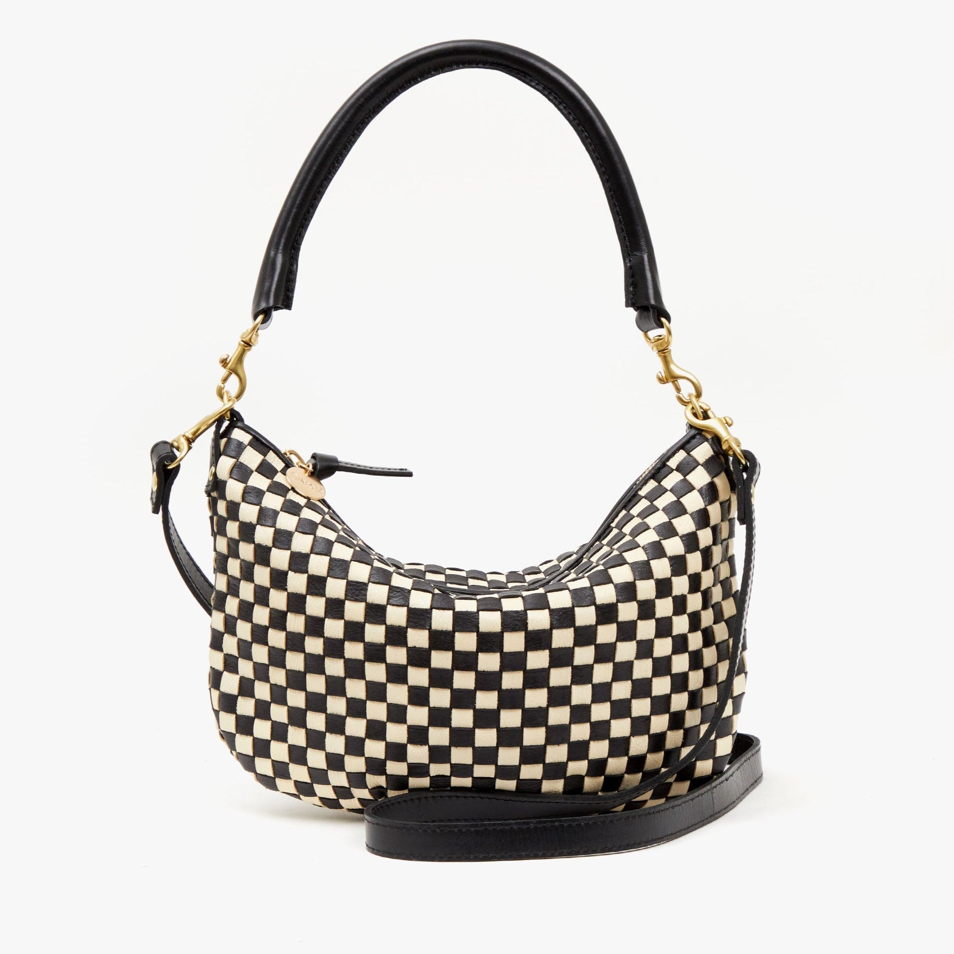 Clare V. Petit Moyen Messenger Black & Cream Woven Checker