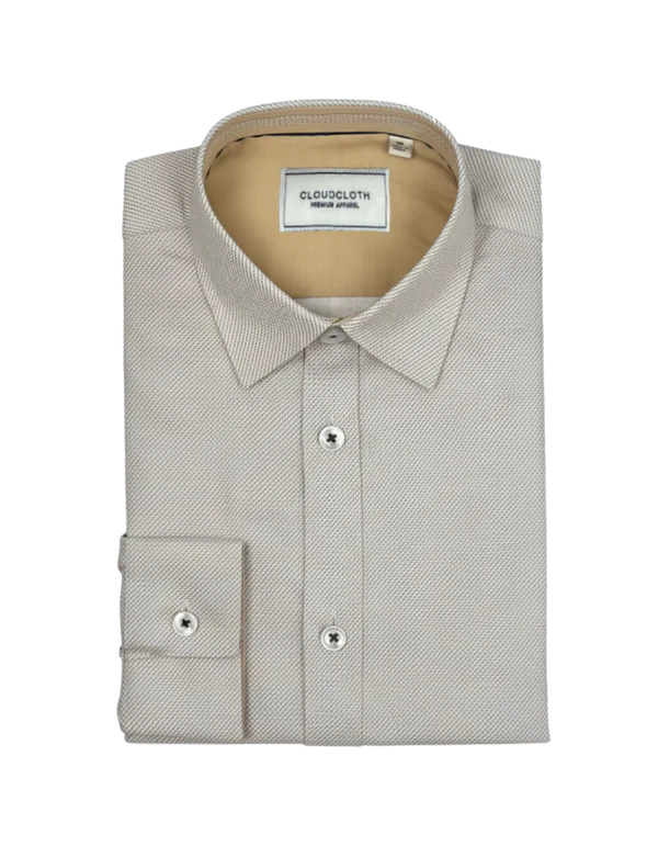 Boy's 4-Way Stretch Tan Squares Print Shirt CC