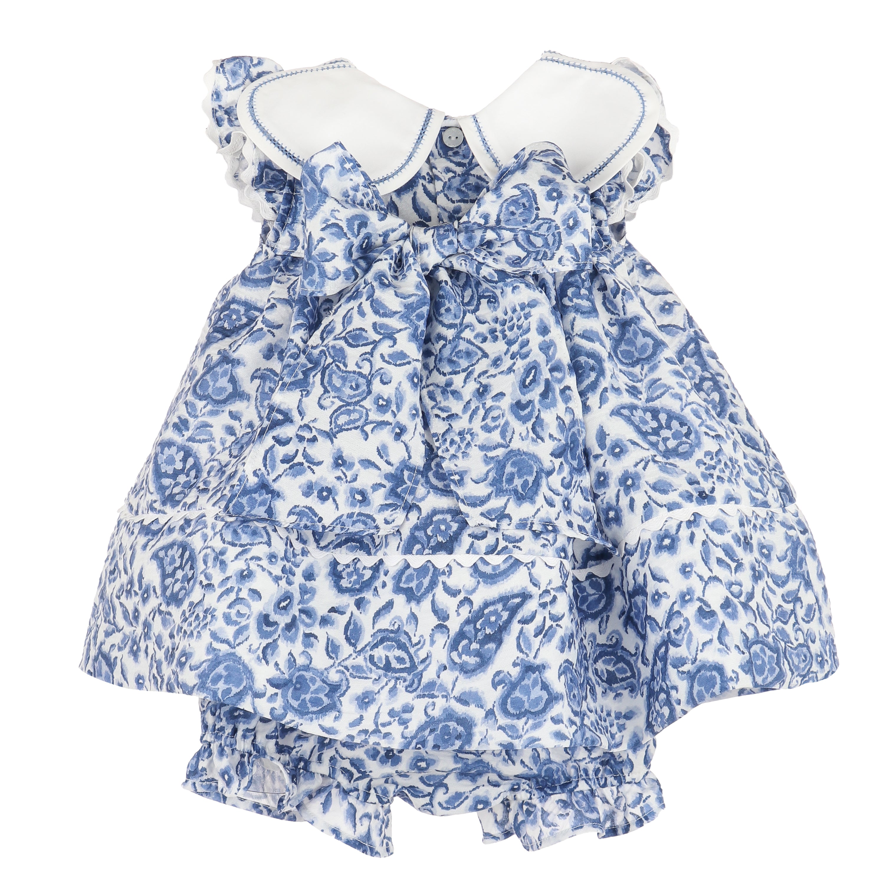 Royal Blue Floral Dress with Peatl collar