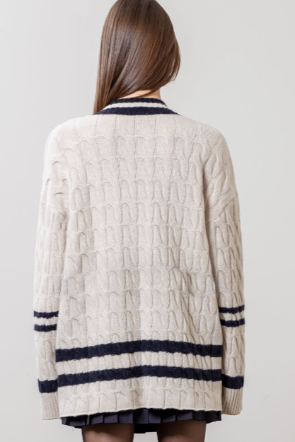 Vicki V-Neck Oatmeal Tennis Sweater