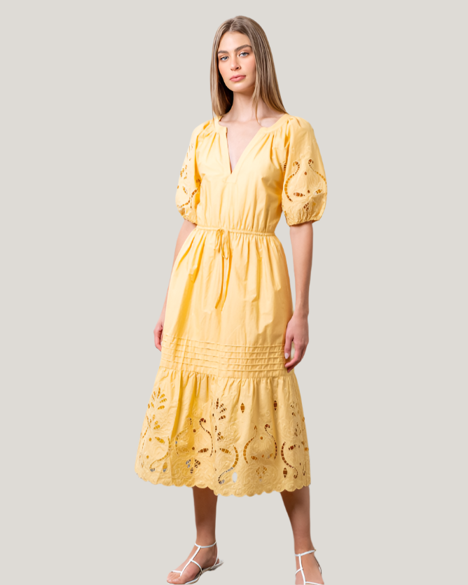 Sami Yellow Cut Eyelet Dress