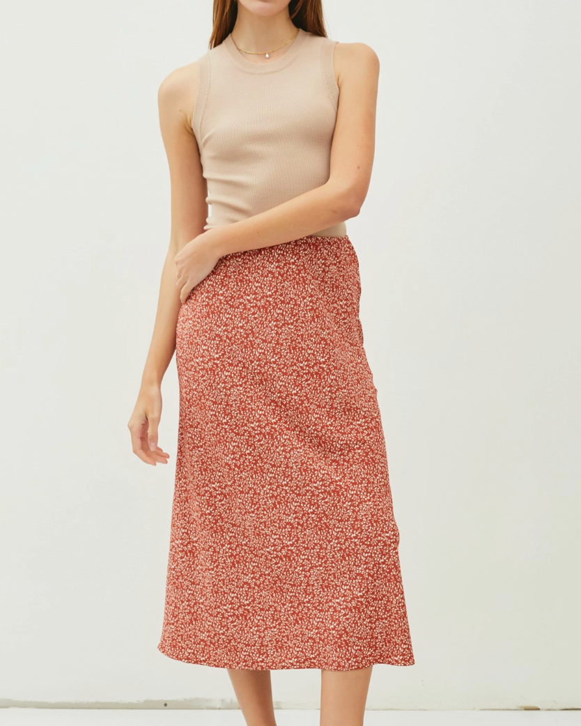 Red Ditsy Print Aline Skirt