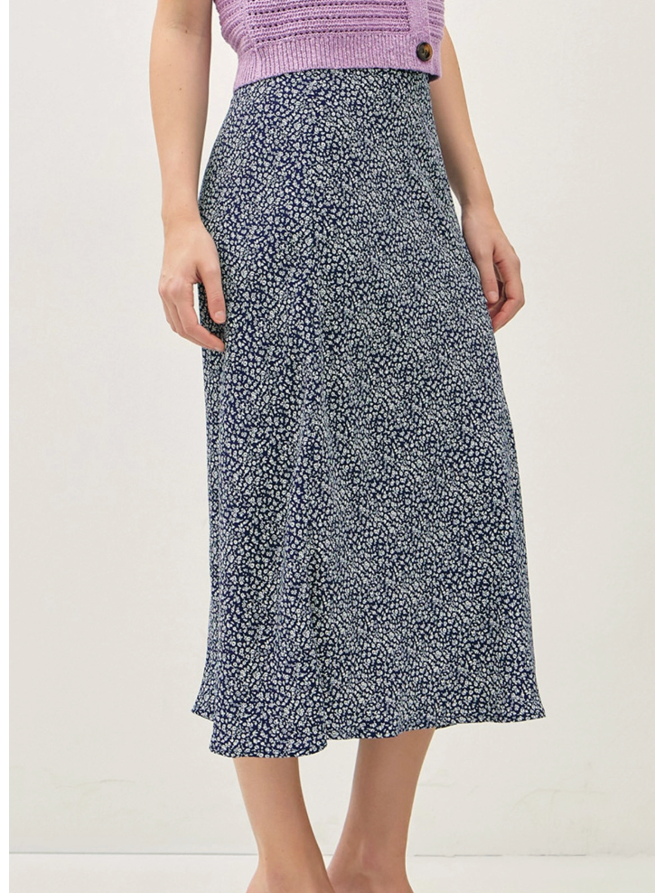 Marine Blue Ditsy Print Aline Skirt