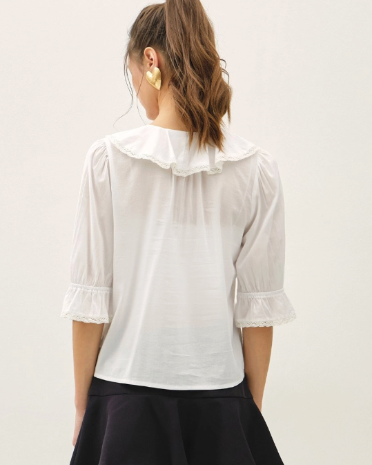 White Ruffled V-Neck Blouse