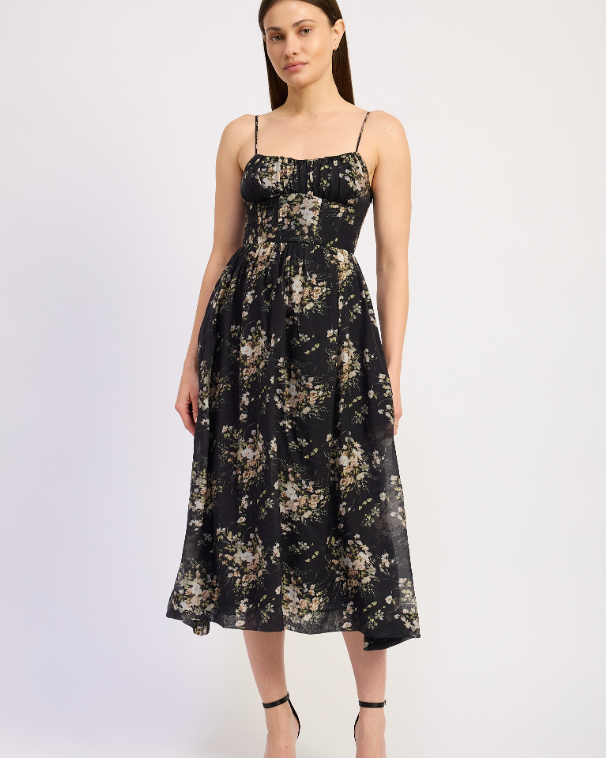 Sutton Black Floral Organza Dress