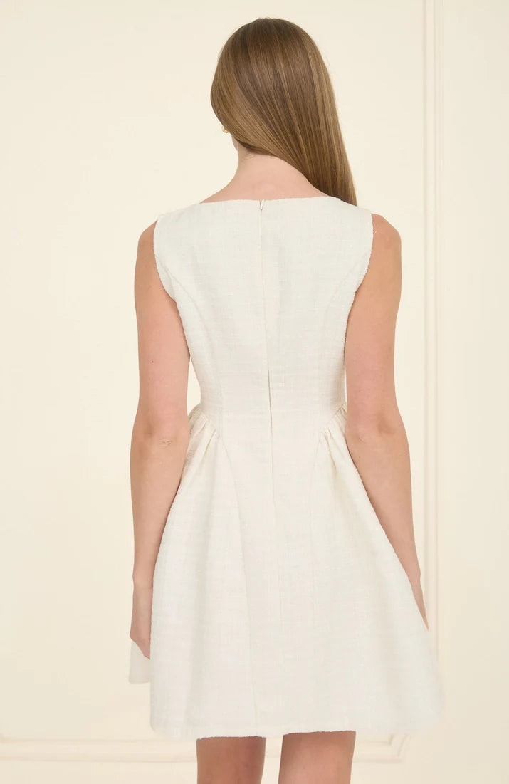 Ivory Tweed Beaded Bow Mini Dress