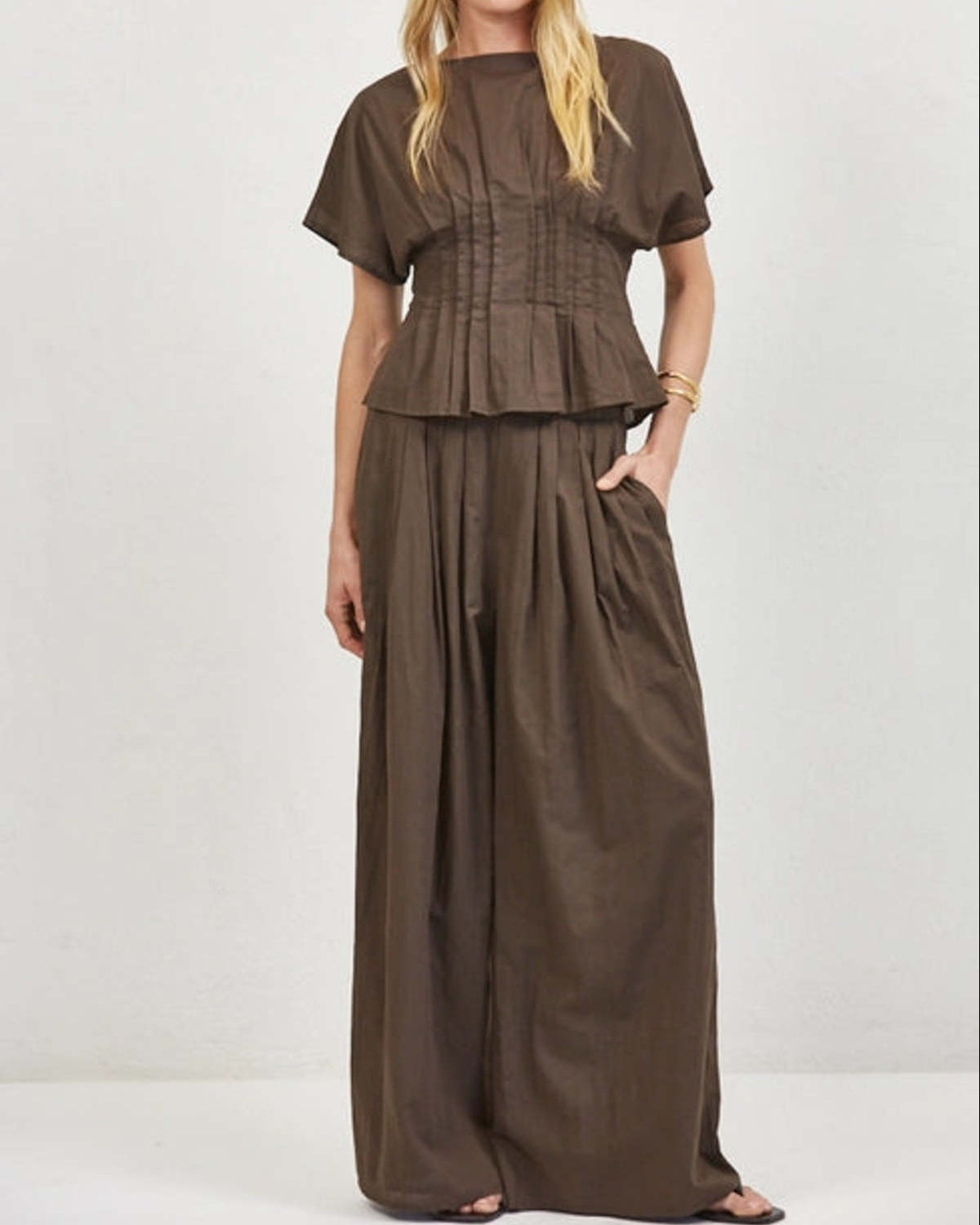 Simone Brown Wide Leg Flowy Pant