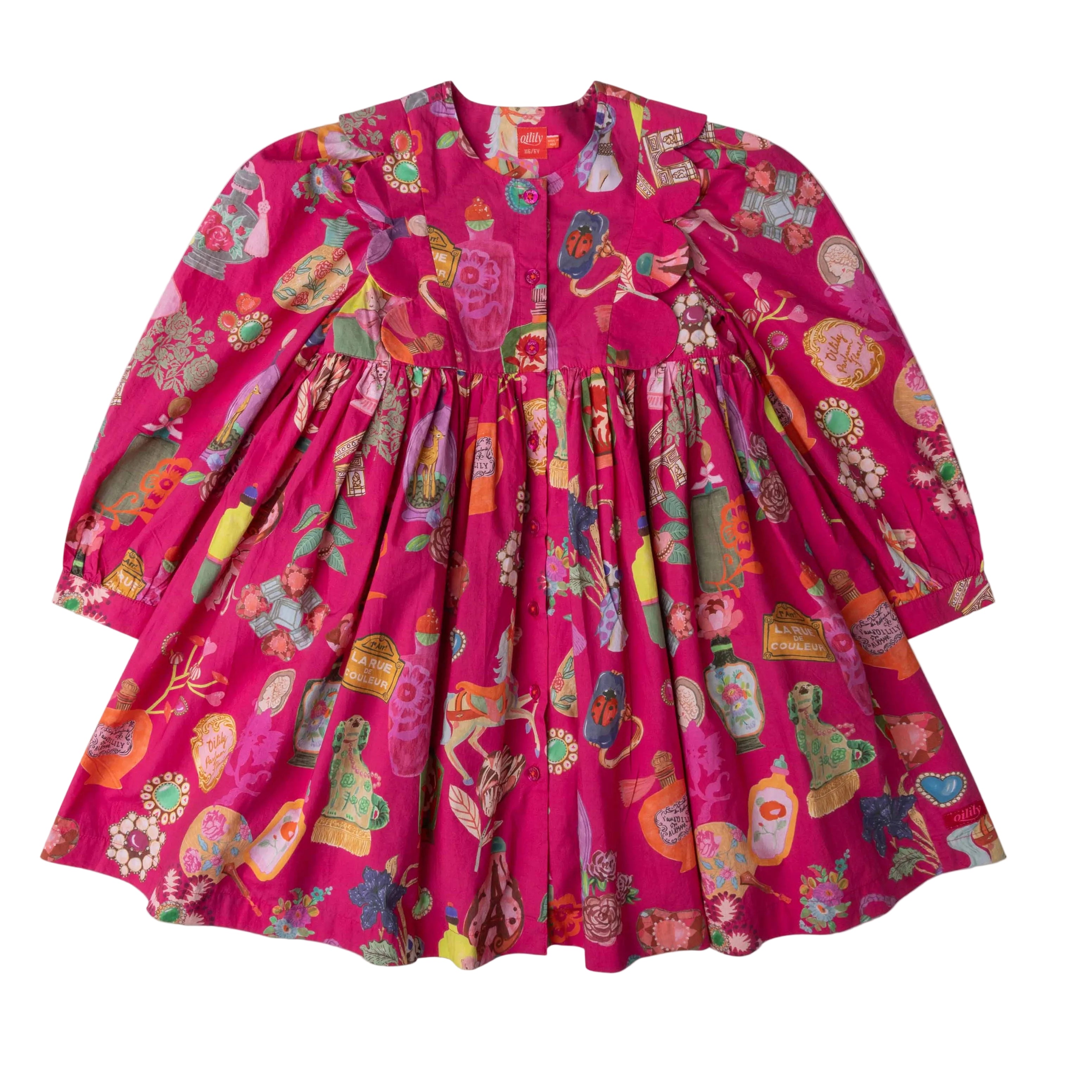 Oilily Fuschia Print Scallop Yoke Dress