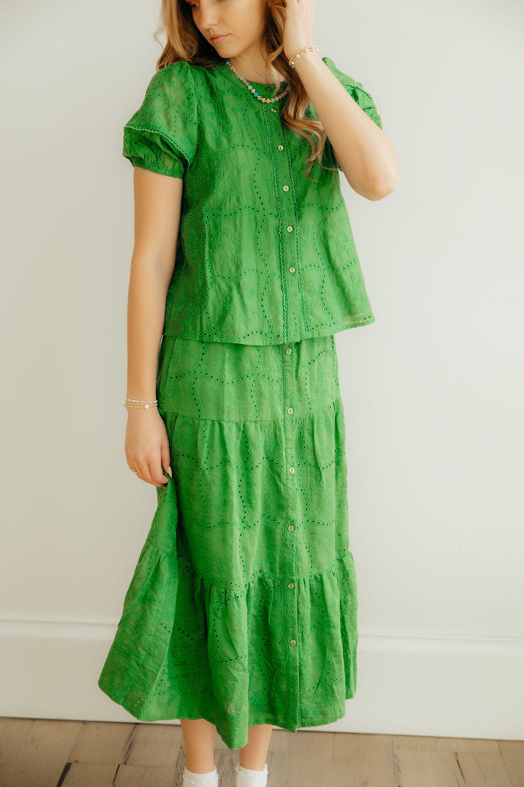 Women's Green Embroidered 2pc Dress
