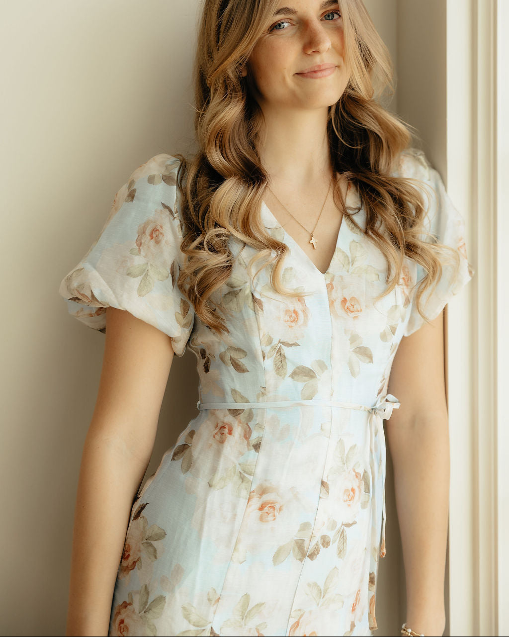 Lanena Blue with Pink Roses Dress