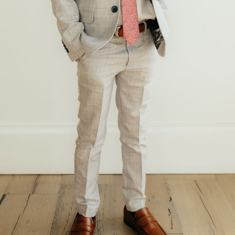 Boy's Grey Windowpane Linen Trouser
