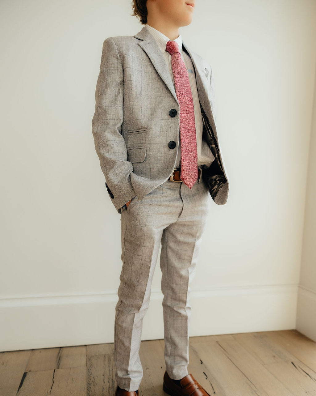 Boy's Grey Windowpane Linen Trouser
