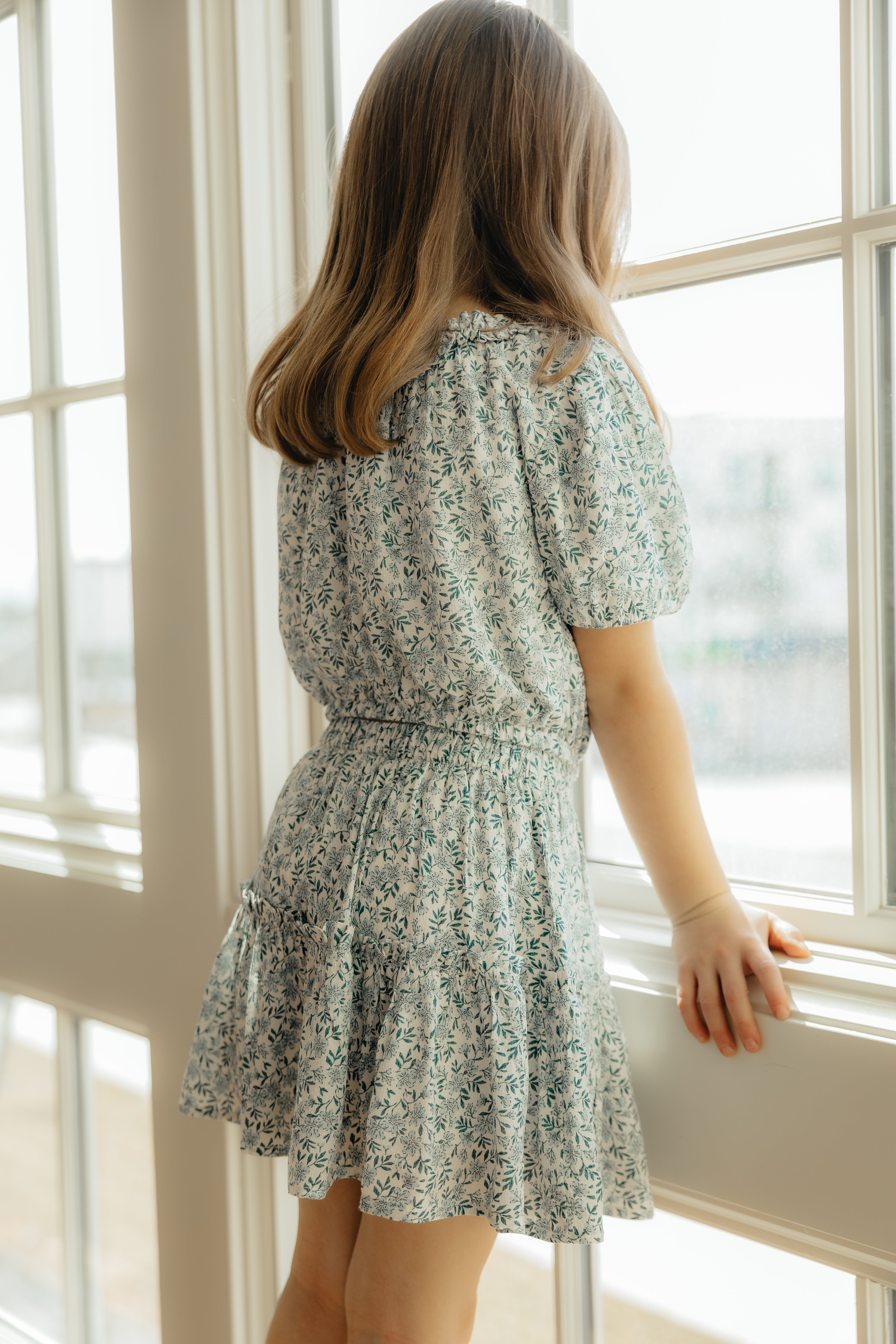 Blue Floral Print Peasant Top and Skirt