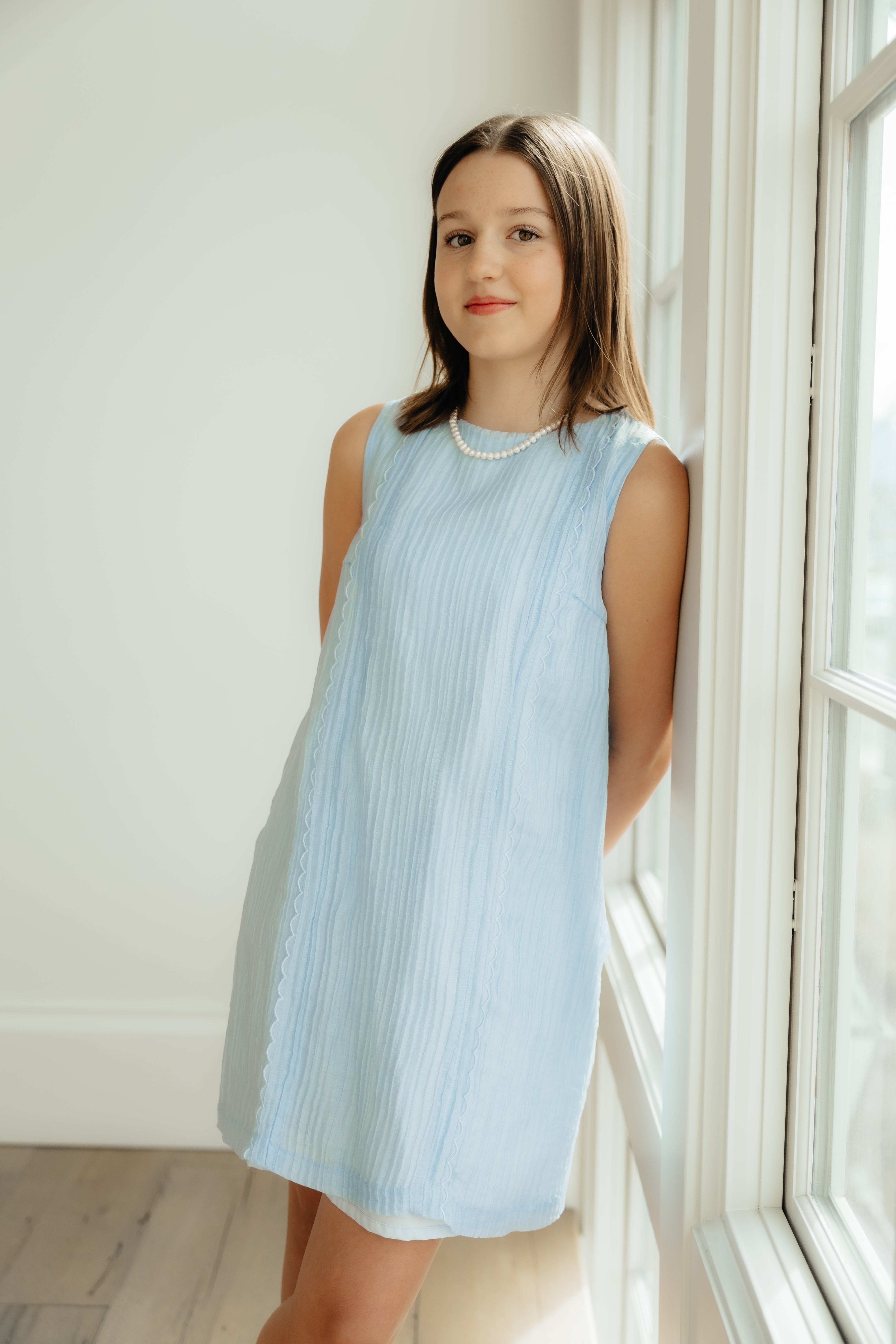 Blue Tucked Panel Dress