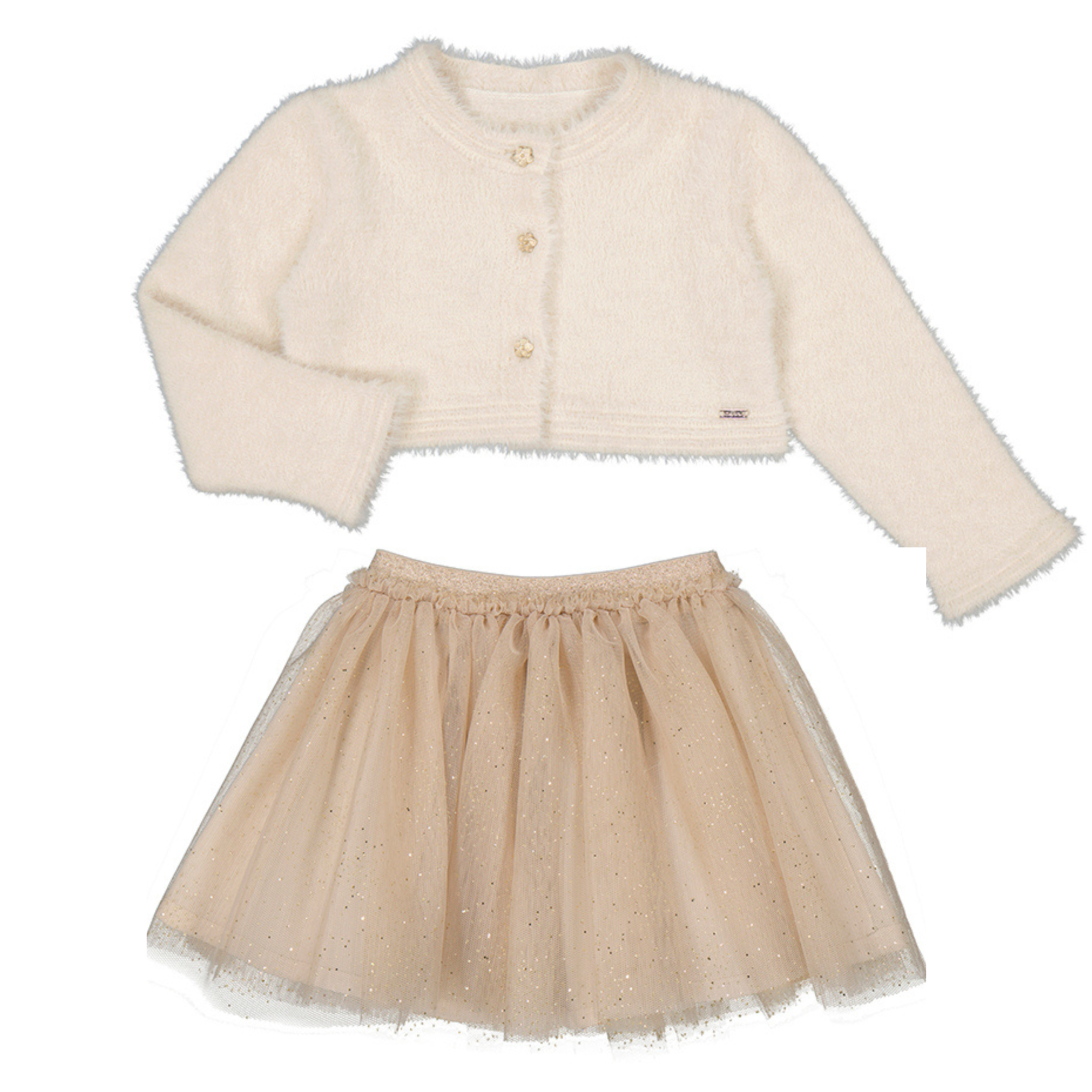 Cream Cardigan & Tulle Infant Skirt Set