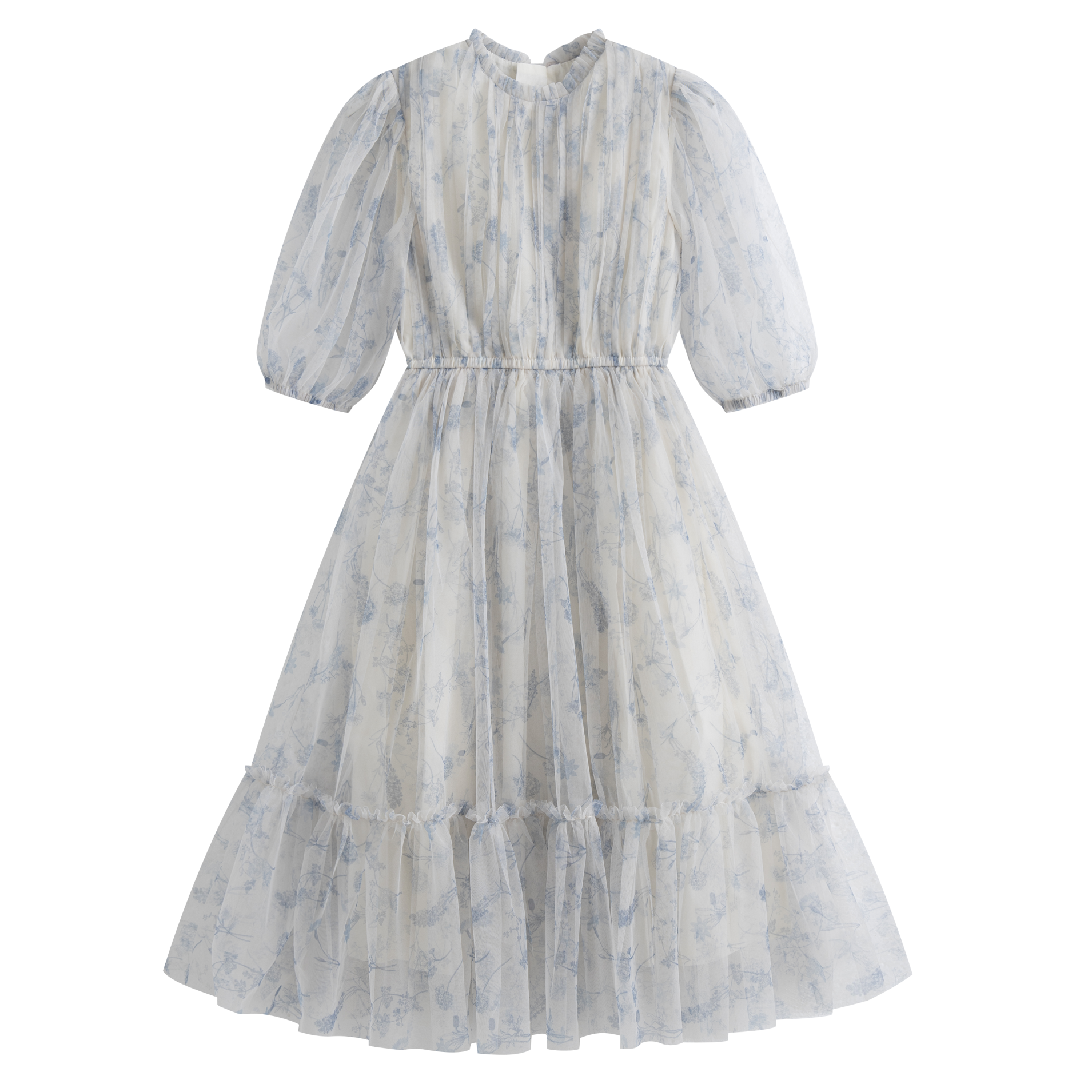 Italian Donna Blue Floral Tulle Dress