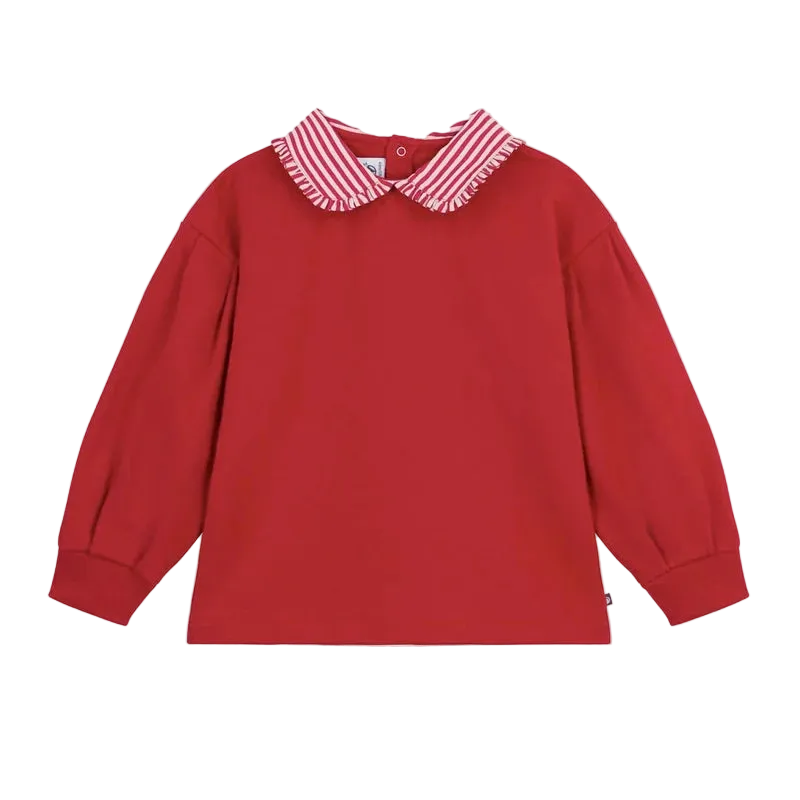 Petit Bateau Red Sweatshirt with Stripe Collar
