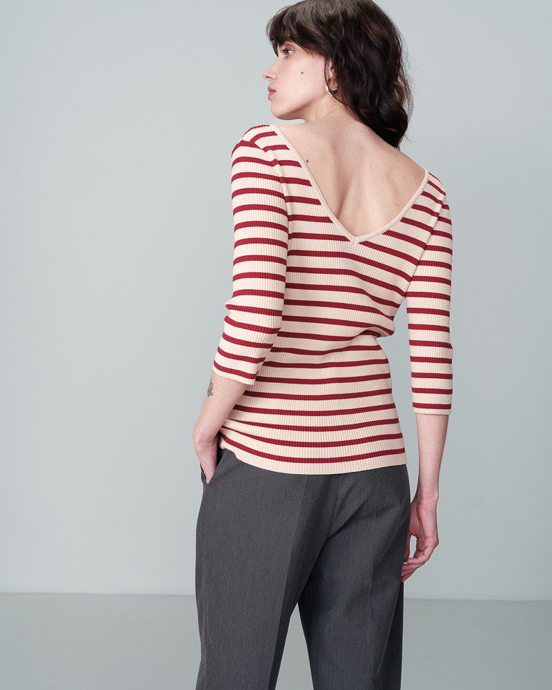 Nathan Burgandy Stripe Ribbed Tee