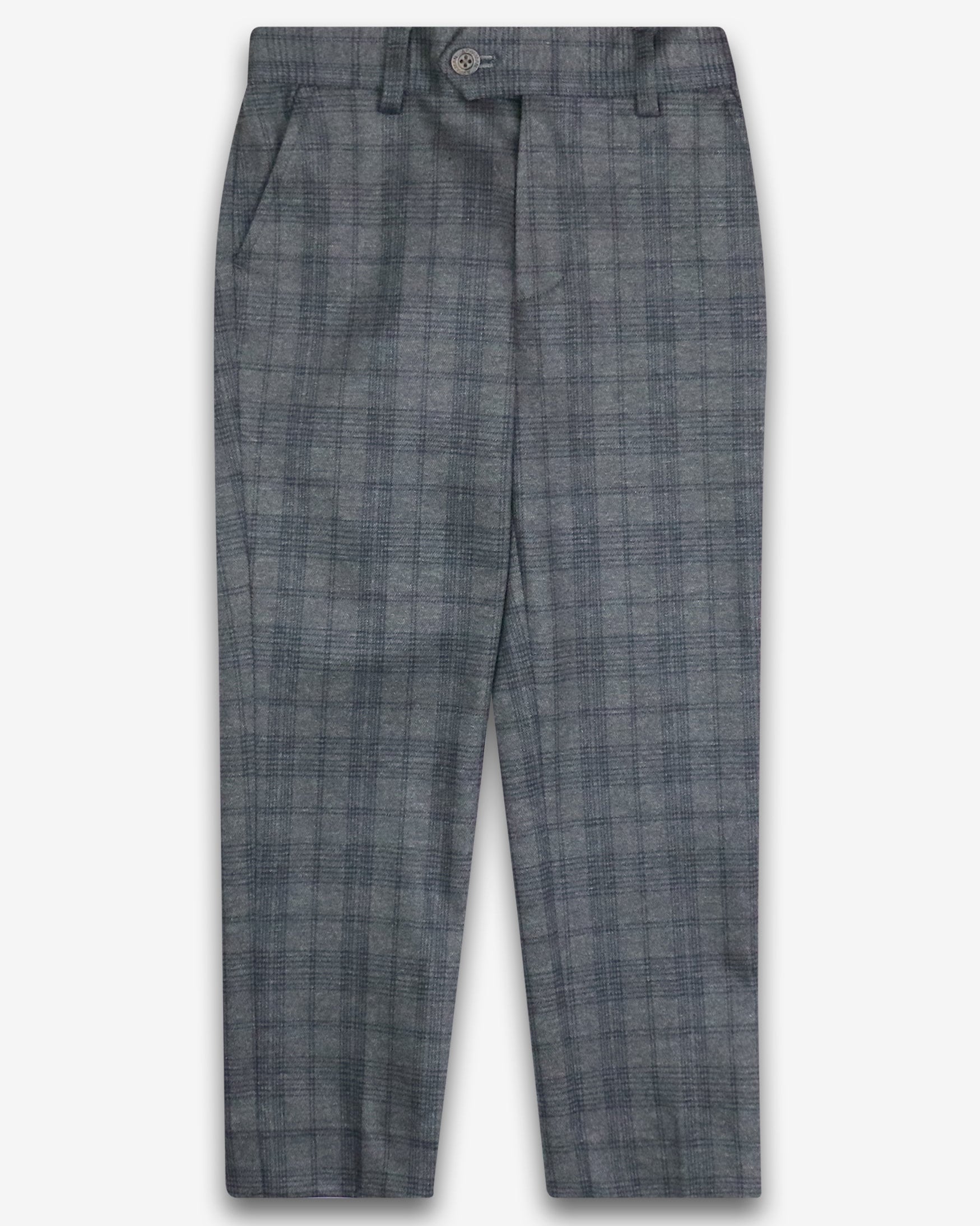 Boy's Gray Plaid Stretchy Mod Suit Pant