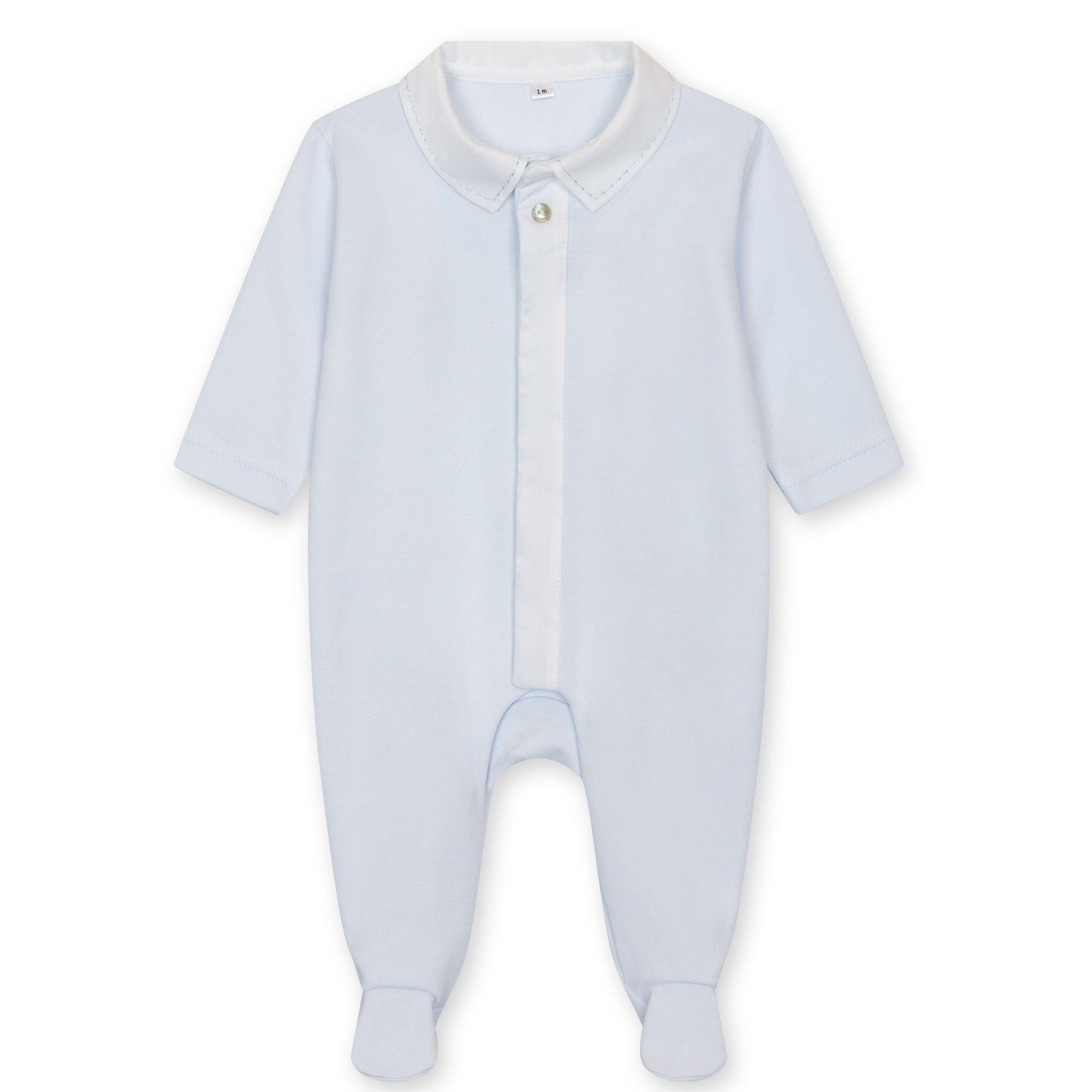 Light Blue Pima Cotton Footie Stitched Collar