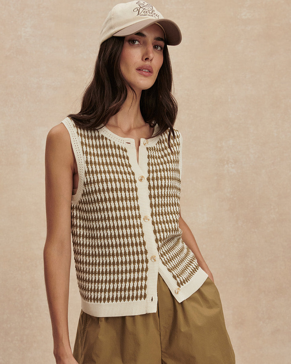 Varley Aura Olive Check Button Vest