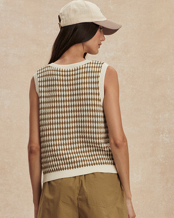 Varley Aura Olive Check Button Vest
