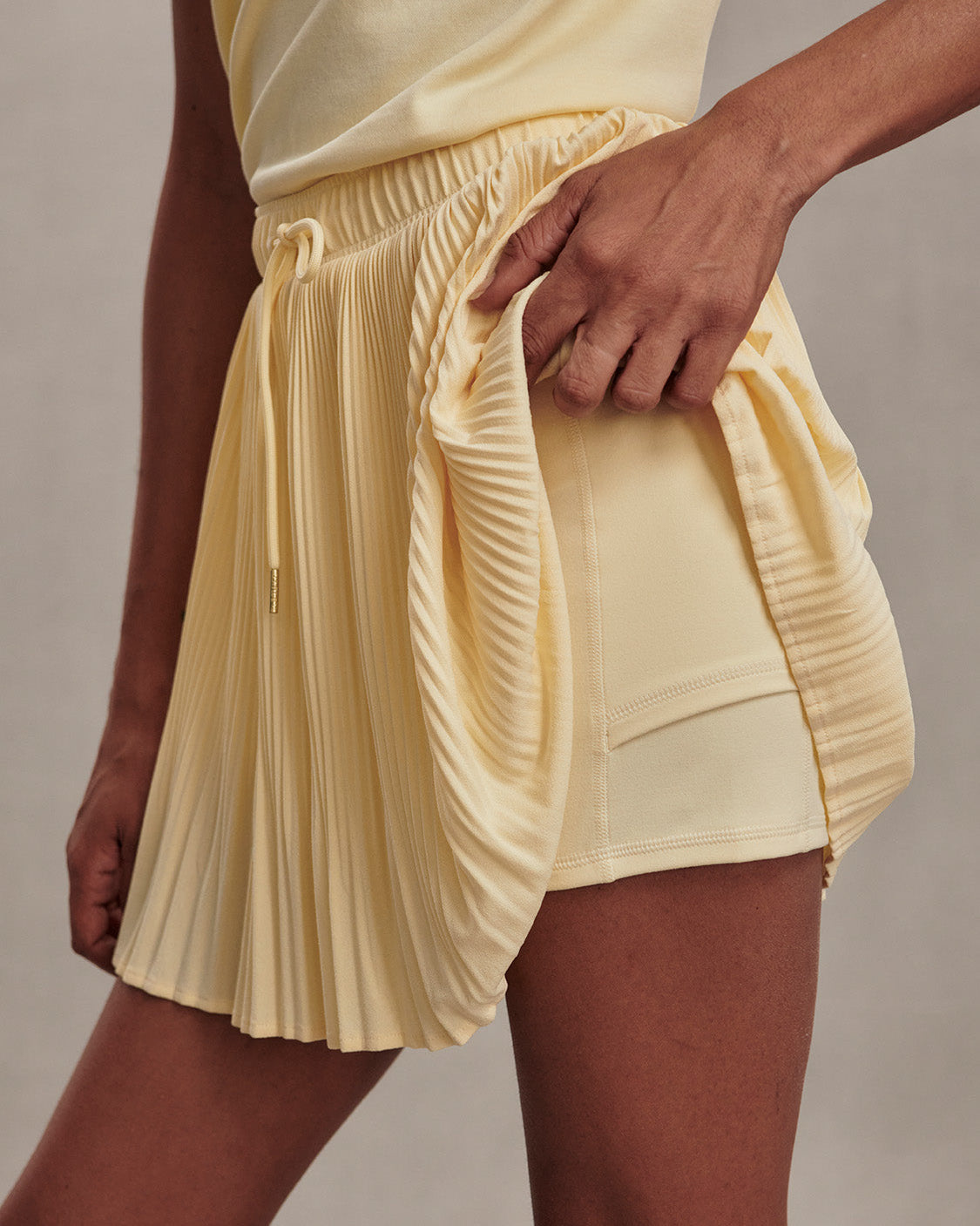 Varley Yellow Mini Pleat Tennis Skirt