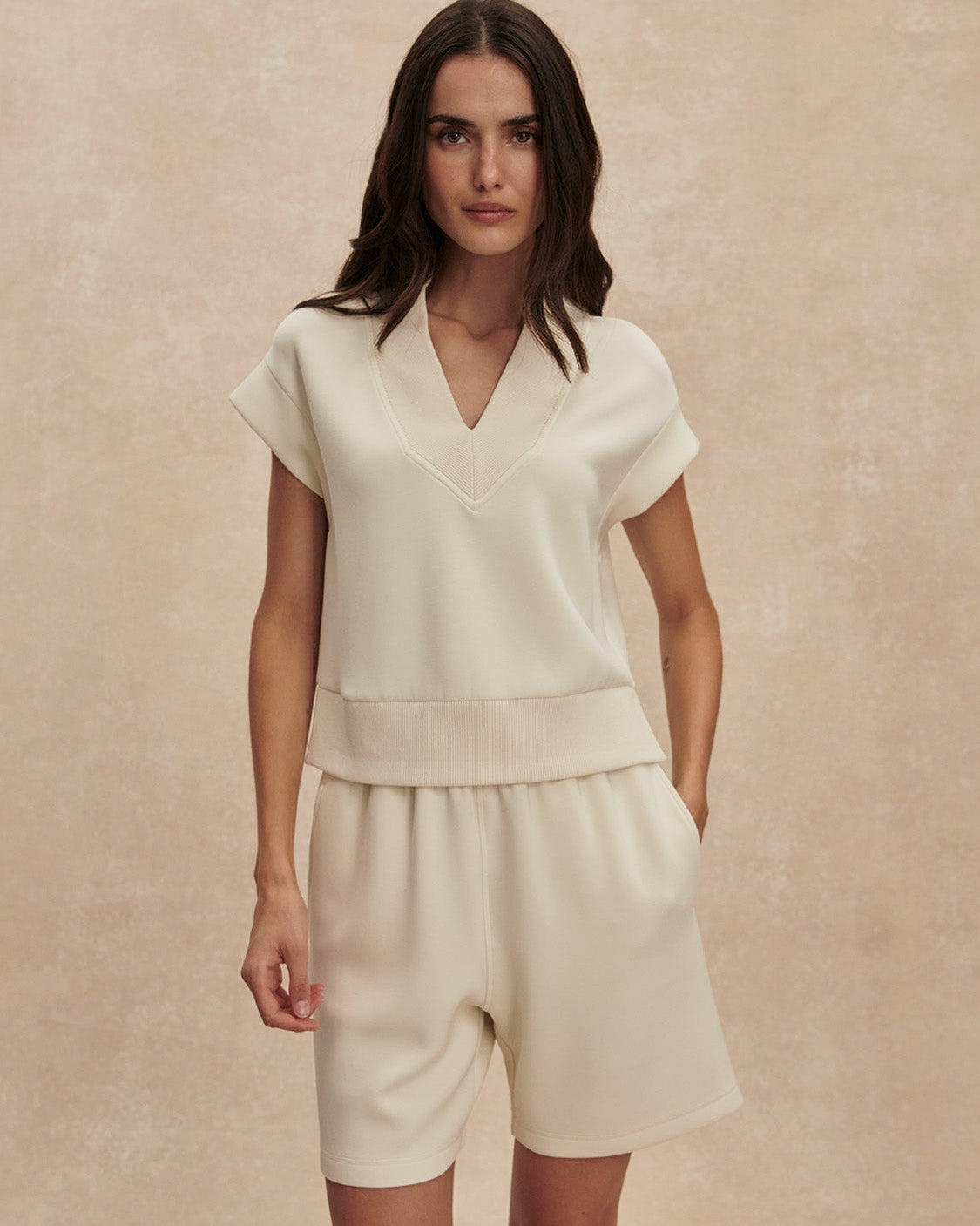 Varley White V-neck Gracee Top