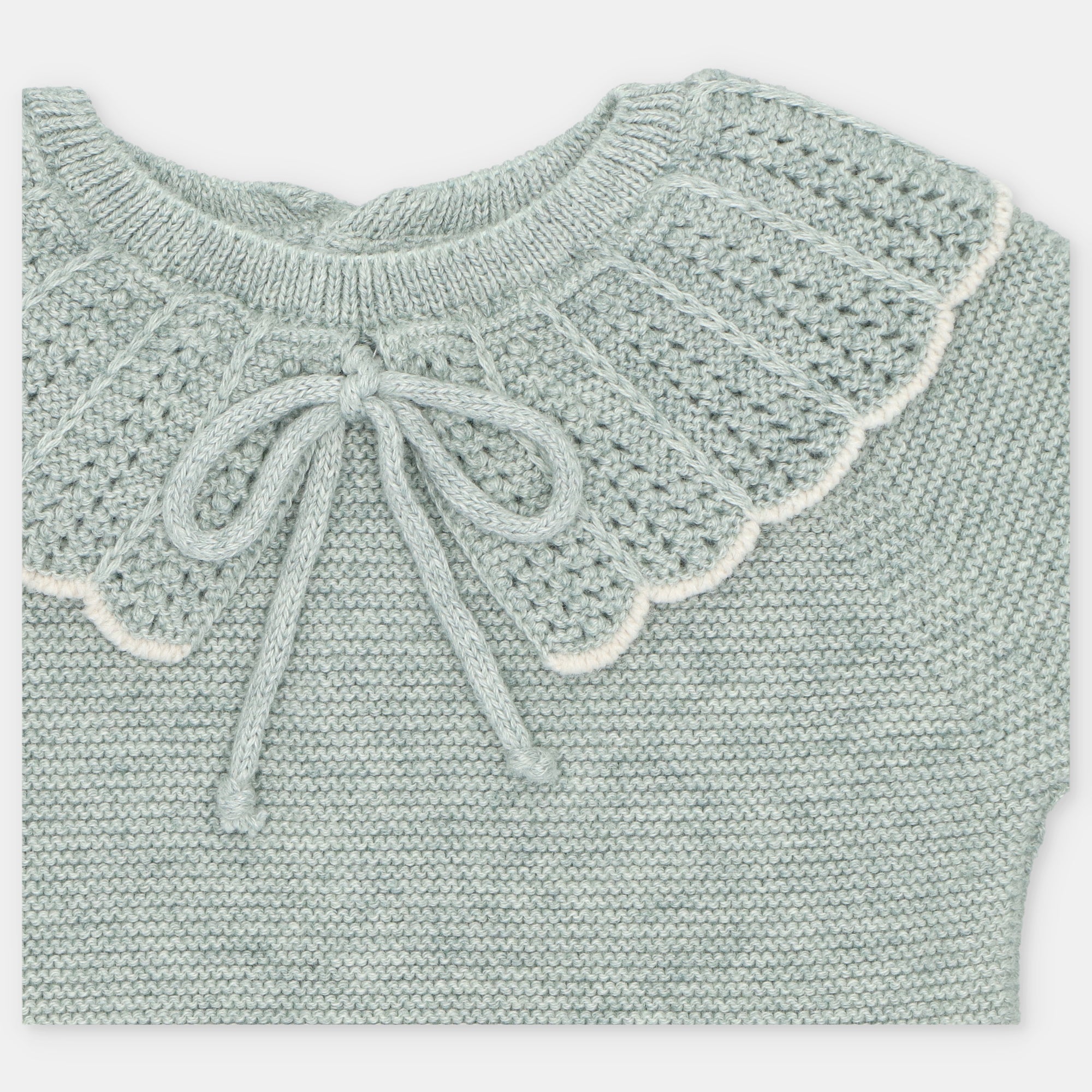 Sage Knitted Set Scallop Collar & Bonnett